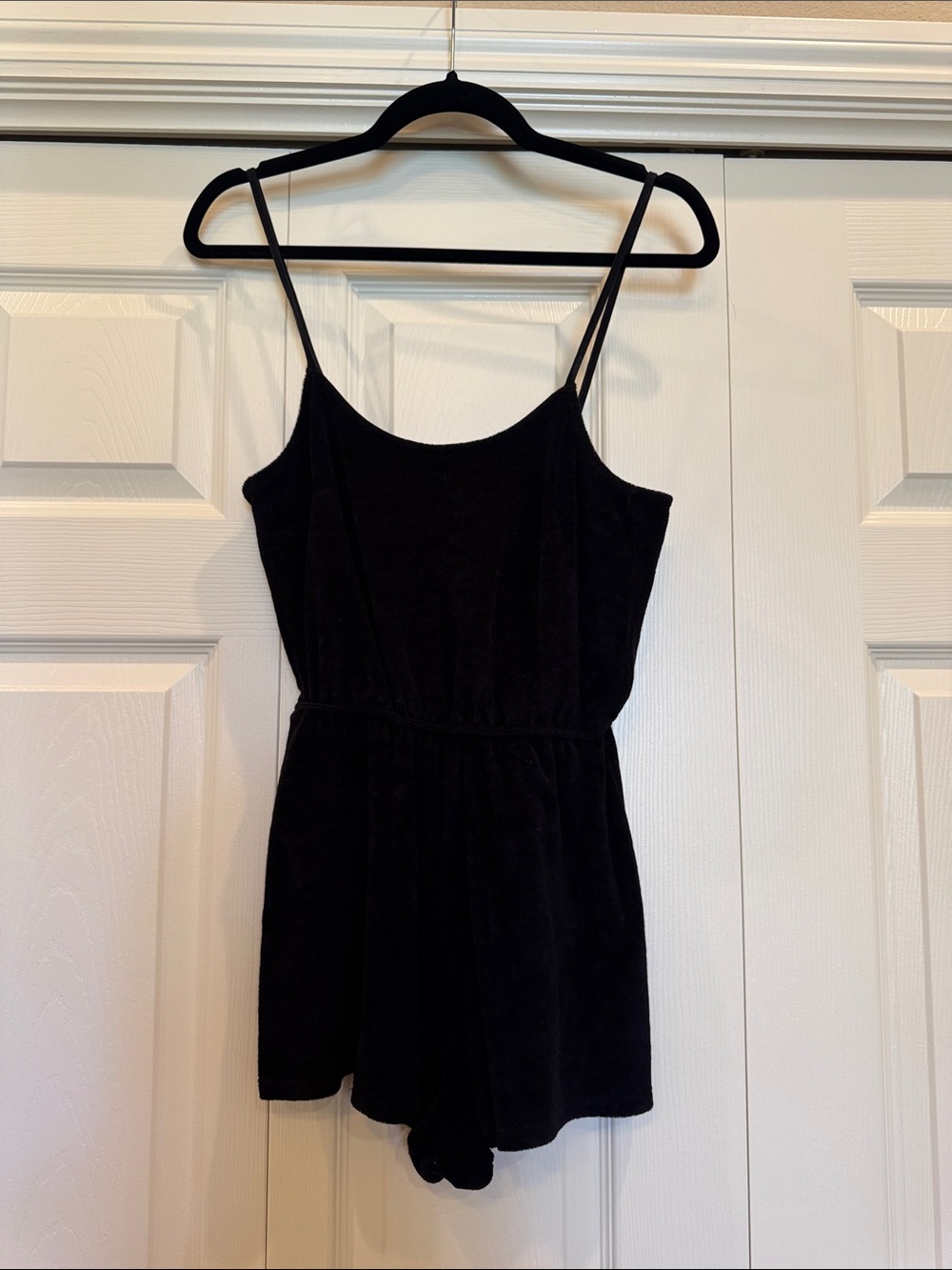 H&M Black Velvet-Look Spaghetti Strap Mini Romper
